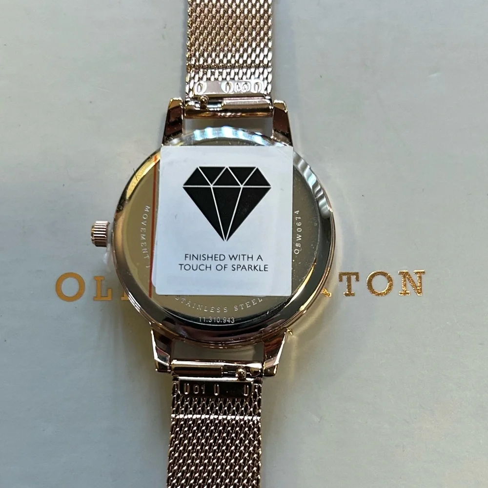OLIVIA BURTON Rose Gold Mesh Bracelet Watch with White Dial